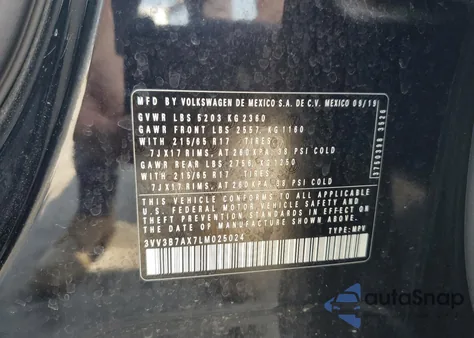 2020 Volkswagen Tiguan Se from USA, damaged, VIN 3VV3B7AX7LM025024